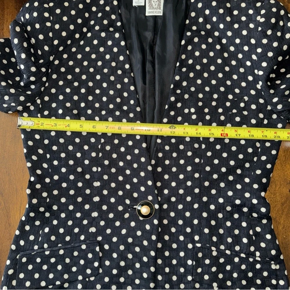 Vintage Anne Klein 2 pc Silk Skirt Suit Black Polka Dot Union Tag 10 Womens